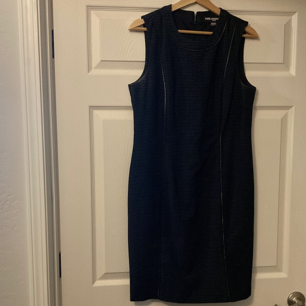 Karl Lagerfeld Black Textured Mini Polka Dot Midi Dress